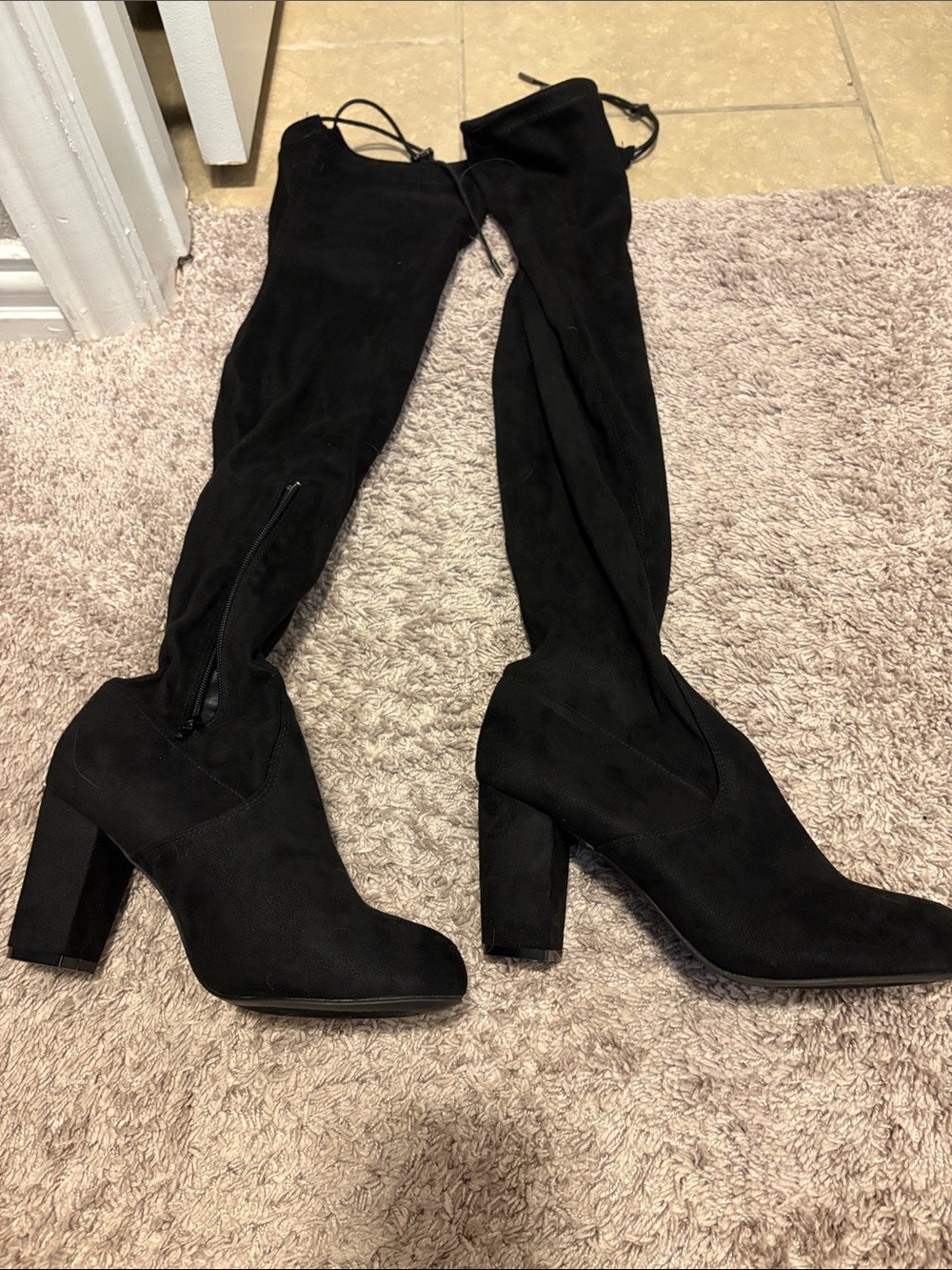 Over-the-Knee Black Suede Block Heel Boots